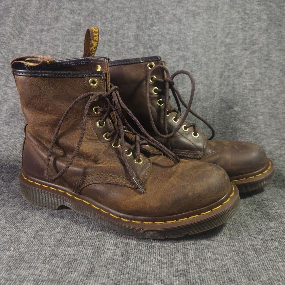 Dr. Martens 1460 Crazy Horse Leather Boots Mens 8 Brown 11822 Lace Up High Top